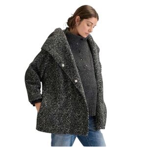 HATCH Maternity The Coco Coat Charcoal Coat OS Front snap buttons tweed wool